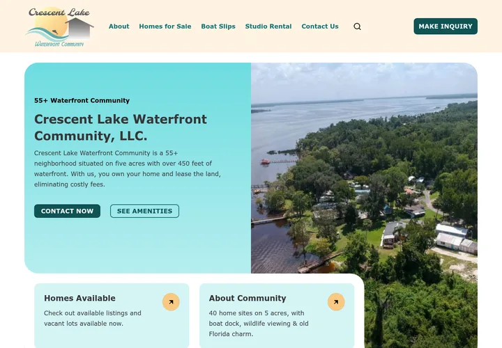 Screenshot of the Crescent Lake Waterfront homepage.