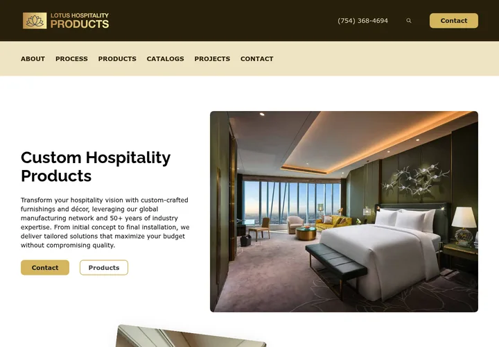Screenshot of the Lotus Hospitality Products homepage.